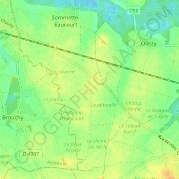 Mapa topográfico Eaucourt, altitud, relieve