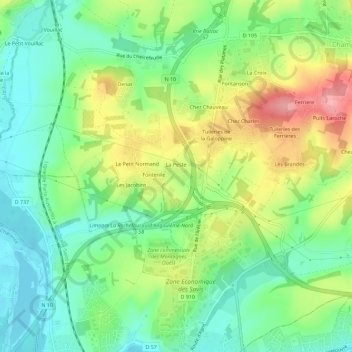 Mapa topográfico Le Maine, altitud, relieve