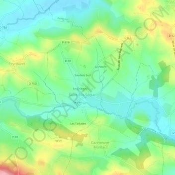 Mapa topográfico Saint-Élix, altitud, relieve