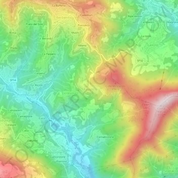 Mapa topográfico Foppo, altitud, relieve