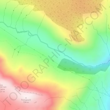 Mapa topográfico Gleann nan Caorann, altitud, relieve