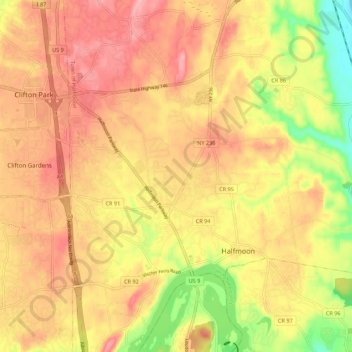 Mapa topográfico Halfmoon, altitud, relieve