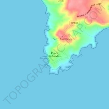 Mapa topográfico Punta Pirámides, altitud, relieve