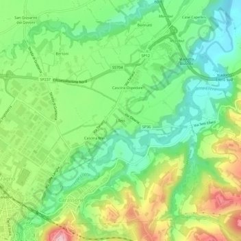 Mapa topográfico I Tetti, altitud, relieve