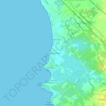 Mapa topográfico Villaggio Sabugia, altitud, relieve