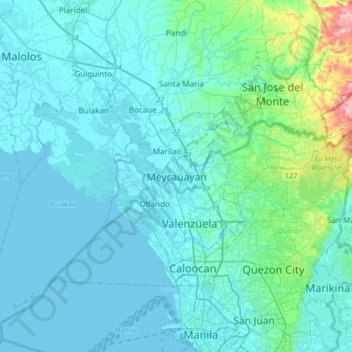 Mapa topográfico Meycauayan, altitud, relieve