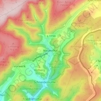 Mapa topográfico Hasenthal, altitud, relieve