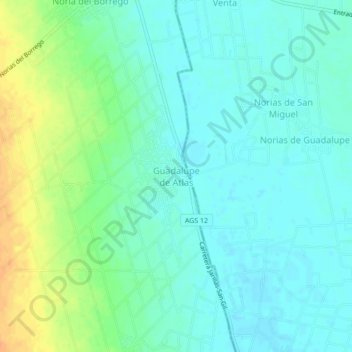 Mapa topográfico Guadalupe de Atlas, altitud, relieve