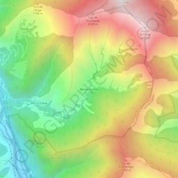 Mapa topográfico Berrós Sobirà, altitud, relieve