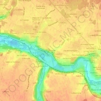 Mapa topográfico Les Poulineries, altitud, relieve