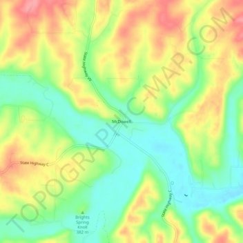 Mapa topográfico McDowell, altitud, relieve