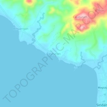 Mapa topográfico Calatunan, altitud, relieve