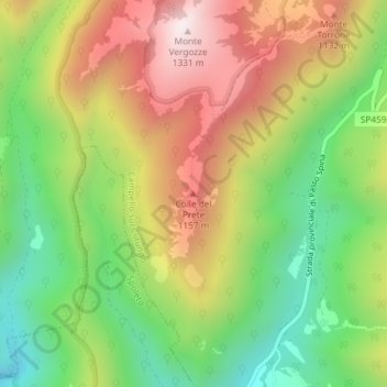 Mapa topográfico Colle del Prete, altitud, relieve