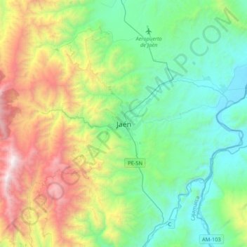 Mapa topográfico Jaén, altitud, relieve
