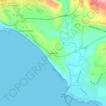 Mapa topográfico Maddalusa, altitud, relieve