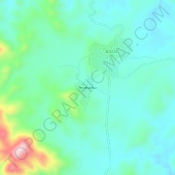 Mapa topográfico Texahualco, altitud, relieve