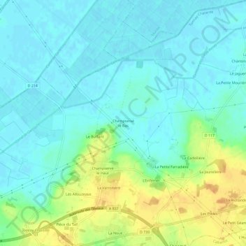 Mapa topográfico Champservé le Bas, altitud, relieve