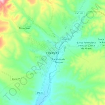 Mapa topográfico Valparaíso, altitud, relieve