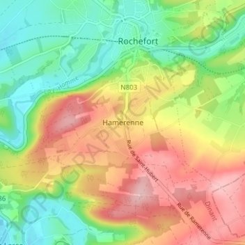 Mapa topográfico Hamerenne, altitud, relieve