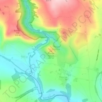 Mapa topográfico Thorpe Cloud, altitud, relieve