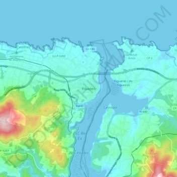 Mapa topográfico Ribadeo, altitud, relieve
