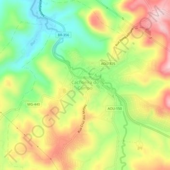 Mapa topográfico Cachoeira do Campo, altitud, relieve