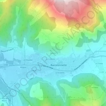 Mapa topográfico Dolorès, altitud, relieve