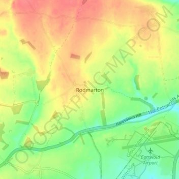 Mapa topográfico Rodmarton, altitud, relieve