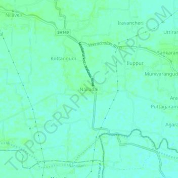 Mapa topográfico Nalladai, altitud, relieve
