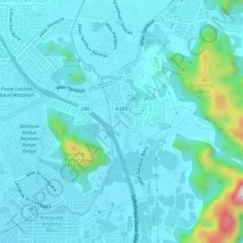 Mapa topográfico Kg. Melayu Tambun, altitud, relieve