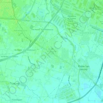 Mapa topográfico Roncaglia, altitud, relieve