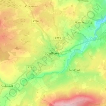 Mapa topográfico Strathaven, altitud, relieve