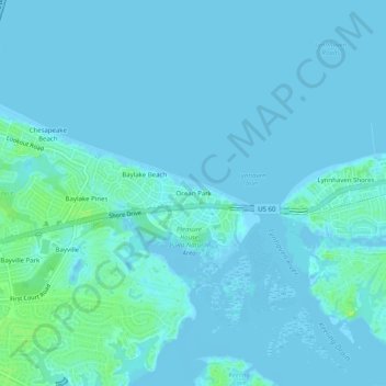 Mapa topográfico Ocean Park, altitud, relieve