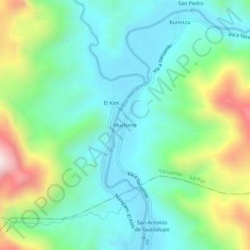 Mapa topográfico Muchime, altitud, relieve