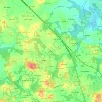 Mapa topográfico Kerlaren, altitud, relieve