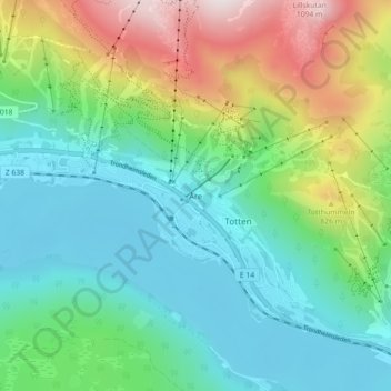 Mapa topográfico Åre, altitud, relieve