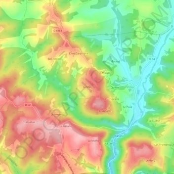 Mapa topográfico Le Mas, altitud, relieve