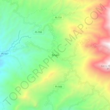 Mapa topográfico Frias, altitud, relieve