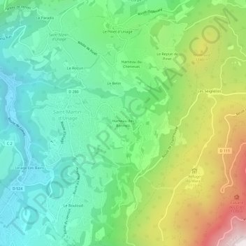 Mapa topográfico Hameau des Bonnets, altitud, relieve