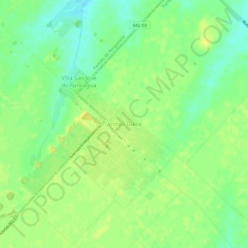 Mapa topográfico Arroyo Dulce, altitud, relieve