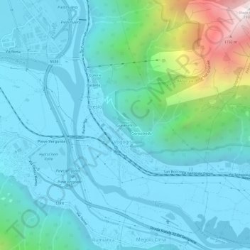 Mapa topográfico Giavinello, altitud, relieve
