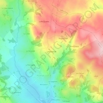 Mapa topográfico Cabroulouze, altitud, relieve