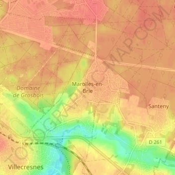 Mapa topográfico Marolles-en-Brie, altitud, relieve