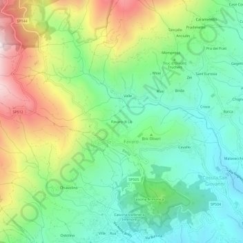 Mapa topográfico Favaro di Là, altitud, relieve