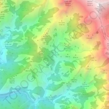 Mapa topográfico Resceto, altitud, relieve