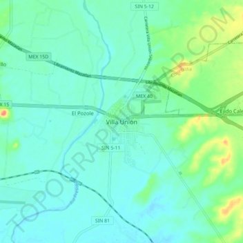 Mapa topográfico Villa Unión, altitud, relieve
