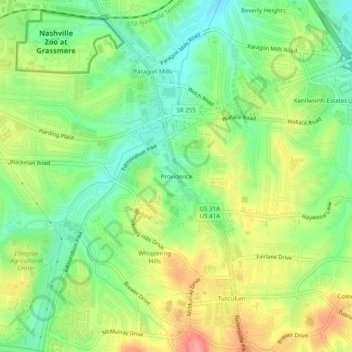 Mapa topográfico Providence, altitud, relieve