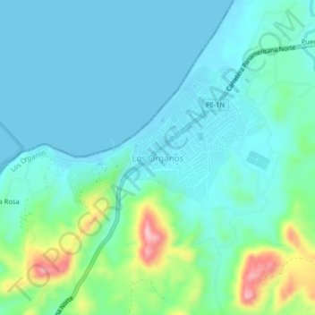 Mapa topográfico Los Organos, altitud, relieve