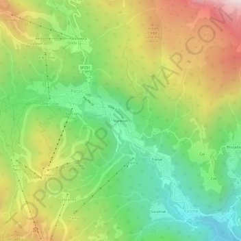 Mapa topográfico Mareson, altitud, relieve