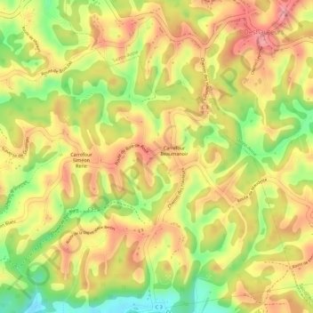 Mapa topográfico Beaumanoir, altitud, relieve